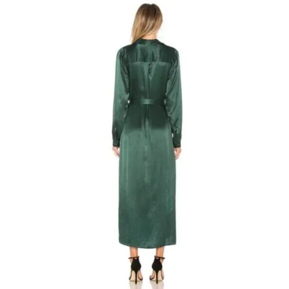 L'ACADEMIE The Long Sleeve Shirt Dress in Emerald - Picture 3 of 8